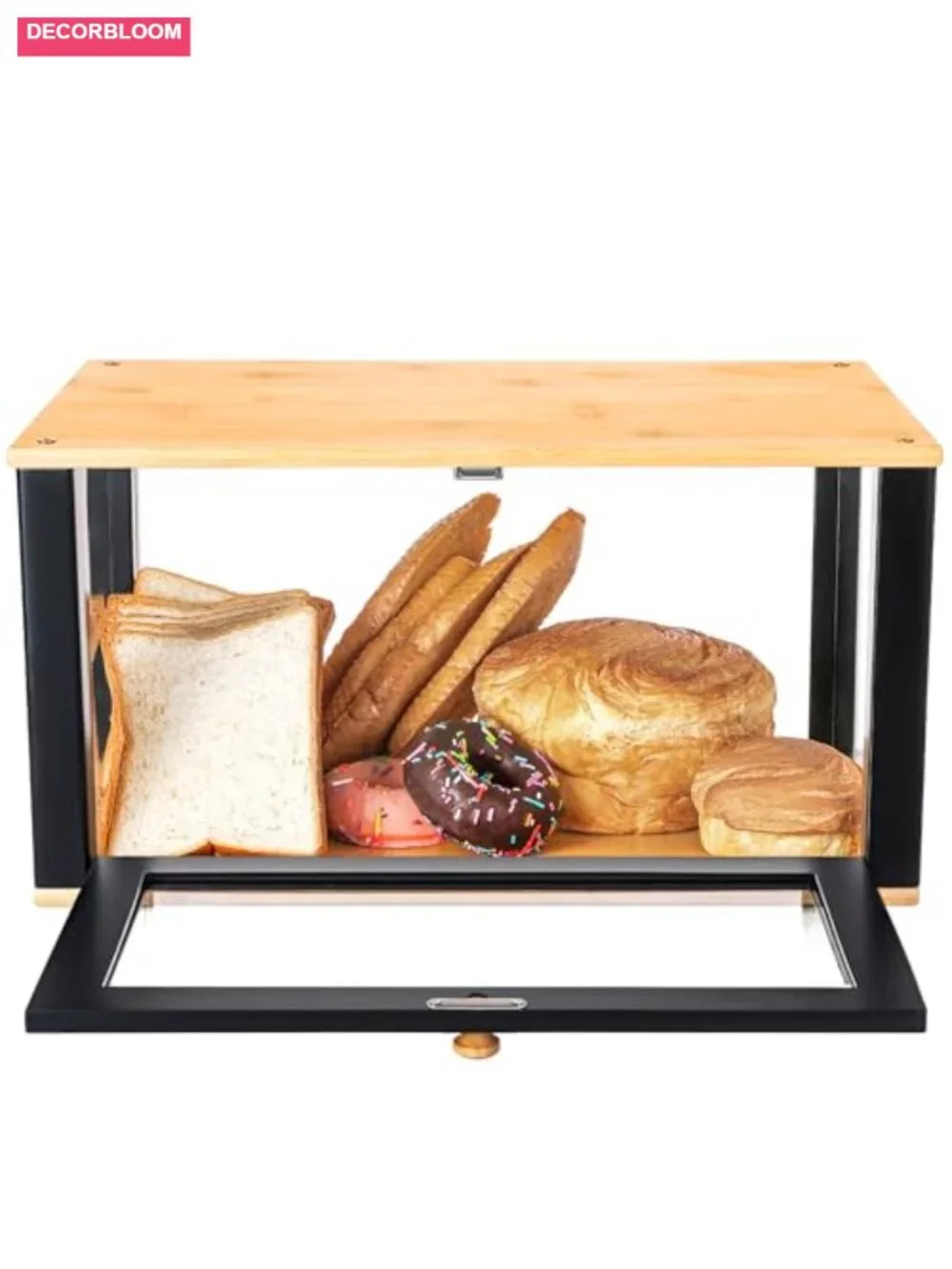Bamboo Bread Box with Clear Acrylic Lid - Large Kitchen Countertop Storage